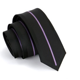 Manoble Men's Black Light Purple Striped Necktie 2.17 Inches Slim Ties + Gift Box