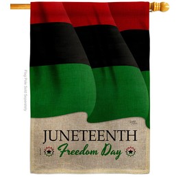 Breeze Decor Historic Juneteenth Freedom Day Burlap House Flag Patriotic July Memorial Veteran Independence United State American Small Decorative Gift Yard Banner Double-Sided Made in USA 28 X 40