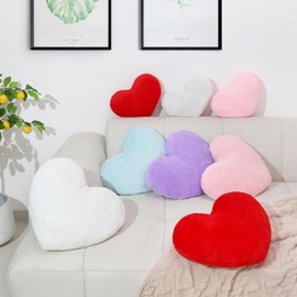 Mepherl Mepherl Pink Heart Pillow,Soft Heart Shaped Pillow with Faux Rabbit Fur for Bed Sofa Couch Home Decor,Cute Heart Shaped Throw Pillows for Girls Women Valentine (Mini - 12.9" x 9.8")