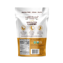 Lark Ellen Farm Sprouted Salted Cashews - Non GMO, Healthy Keto Snacks, Paleo, Gluten Free, Vegan, Certified Organic Nut, Sugar Free, High Protein, Kosher, Low Glycemic, Peanut Free Facility 10 oz - 3 pack