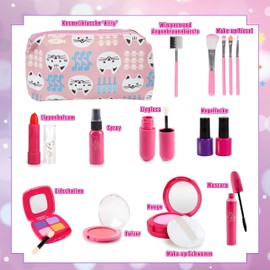La Manuli Kinderschminke Set Mädchen - Pretend Make Up Schminkkoffer Spielzeug, Fälschung Schminkset für Kinder Rolle Spielen, Kosmetik Geschenk für Kleinkinder ab 3 4 5 6 7 8 Jahre