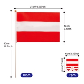 10pcs Small Austria Flags on Sticks & 2pcs Tattoos, Austrian Oly 2024 Decorations Mini Austria Flags Hand Held Flags for Oly Games 2024 Football Sports Events National Day Party Decorations