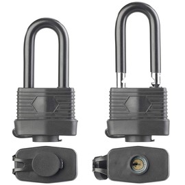 AGT Shackle Lock: Set of 2 Curtain Locks with XXL Shackle and 3 Keys (Padlock with 3 Keys, Key Padlock, Keyed Alike Lock)