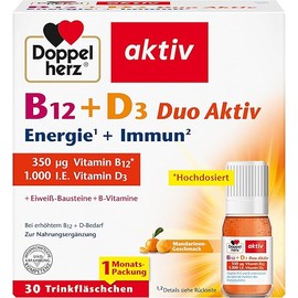 Doppelherz B12 + D3 Duo Active - High Dose with Vitamin B12 + D3 to Support Normal Function of the Immune System - 30 Drinking Bottles, Liquid