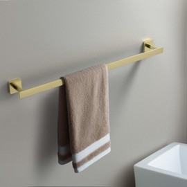 KIBI Blaze 24 Inch Wall Mounted Bath Towel Bar – Solid Brass Bathroom Towel Holder, Modern Design, Durable Rust-Resistant Towel Hanger, Brushed Gold Finish for Bathroom Accessories