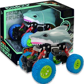 Crazy Trucks: Friction-Powered Toy Shark Truck That Moves Every Which Way, No Batteries Needed, Just Push and Go, Big Wheeled Toddler Trucks Made of Durable ABS Plastic