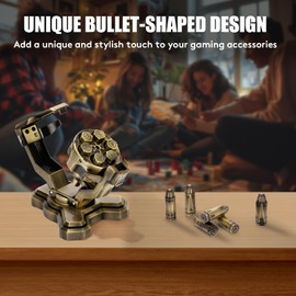 ASTRANOVA Metal Bullet Dice Set with Spinning Revolver Cylinder Holder for DND, Tabletop Games(Bronze)
