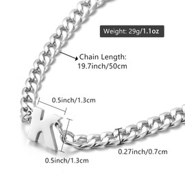 Initial Silver P Letter Cuban Link Chain Necklace for Men Women Letter Pendant Chain Necklace Stainless Steel 6 mm Width 19.7 Inches Jewelry Gift for Men Husband