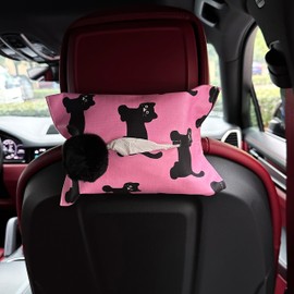 POKSRI Car Tissue Holder, Portable Napkin Holder for Car, Cute Cat Tissue Bag for car seat, Home and Office,1PC（Pink）