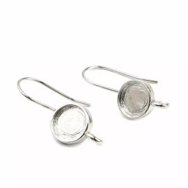 Unbranded 4 pcs. Silver Tone Earring Hooks Settings Bezels Cabochons -8mm Glue Pad Setting
