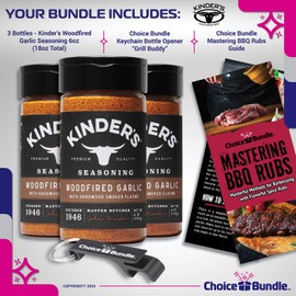 Kinder's Woodfired Garlic Seasoning with Hardwood Smoked Flavors 3 PK Premium BBQ Barbecue Rub Choice Bundle (18 oz) + BBQ Guide & Bottle Opener (5 Items)!