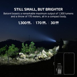 OLIGHT Baton4 Rechargeable EDC Flashlight, LED Pocket Light 1300 Lumens with Magnetic Charging Cable, 6 Modes, IPX8 Waterproof Powerful Bright Flashlight for Home, Camping and Emergencies (Regal Blue)