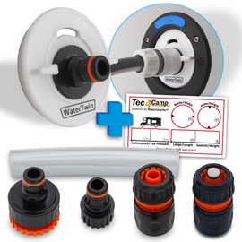 MaJoCompTec® Watertwin Fuel Cap with Water Connection | Water Tank Cap Filling Connection for Water Filler Nozzle | Motorhome Caravan Accessories (ECO-Line + Starter Set, Adapter 3-PIN D: 78)
