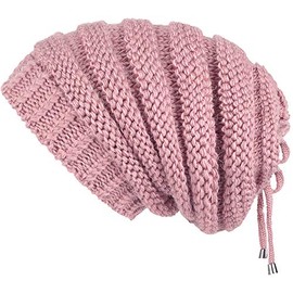 Lilax Cable Knit Slouchy Chunky Stripe Oversized Soft Warm Winter Beanie Hat Pink