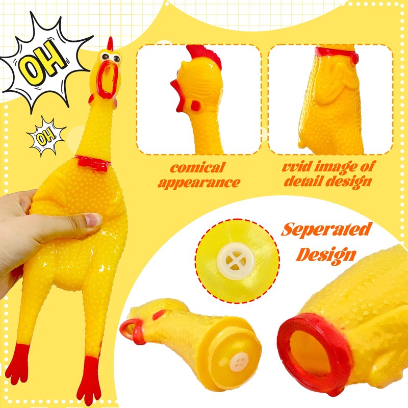 2Pcs Large Screaming Rubber Chickens,15 Inch 12 Inch Yellow Squawking