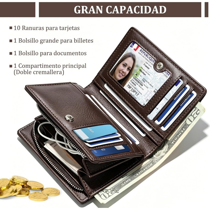Cartera para hombre con RFID y 11 ranuras – Cuero