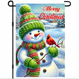 BlissYard Christmas Garden Flag 12x18 Inch Snowman Cardinal Banner Double Sided Outdoor Winter Yard Decoration Holiday Tree Scene for Porch Lawn Fence