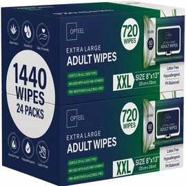 OPTEEL Adult Wipes for Personal Cleansing – Premium Disposable Washcloths, Unscented & Pre-Moistened for Incontinence Care, Caregivers, Elderly & Medical Facilities, 1440 Count