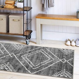 ReaLife Machine Washable Rug - Stain Resistant, Non-Shed - Eco-Friendly, Non-Slip, Family & Pet Friendly - Made from Premium Recycled Fibers - Moroccan Diamond - Gray, 2'6" x 6'