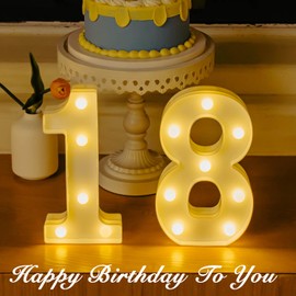 DyingSwan Led Light Up Numbers, 18th Birthday Decorations, Marquee Numbers Lights, Battery Powered Light Up Sign for Sweet 18 Decor Party (White)