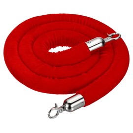 PATIKIL 5.9 Feet Red Velvet Stanchion Rope, Crowd Control Barrier Rope with Snap Hooks for Posts Stand Queue Divider of Hotel Theater, Silver
