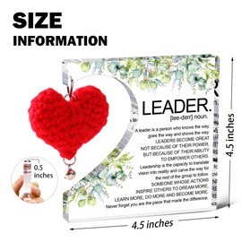 Leader Noun Weaving Heart Acrylic Plaque,Positive Office Desk Decor,Leader Definition Birthday Gifts for Teacher Coach Mentor Boss,4.5 x 4.5 Inches