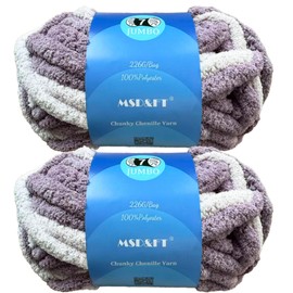 MSD&FT 2 Skeins of Chunky Chenille Yarn Thick Blanket Yarn (Multi Purple)