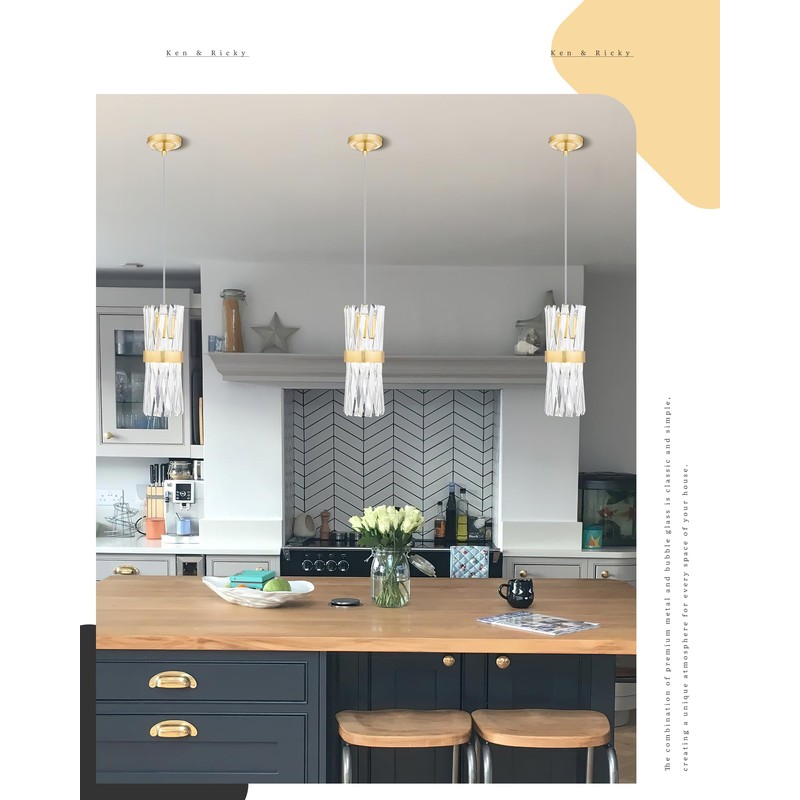 Ken & Ricky Pendant Lights Kitchen Island Gold 3 Pack,Crystal
