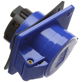 Knightsbridge IN0013 Industrial Connectors IP44 Angled Panel Mount Socket 2P+E, 240 V, Black and Blue, 240V 32A