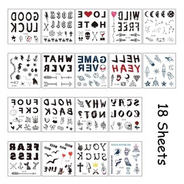 18 Sheets Letter Temporary Tattoos Black Moon Star Letter Constellations Finger Tattoos Stickers Finger Word Waterproof Fake Tattoos Realistic Small Body Art DIY Tattoos for Women Men Kids Decor