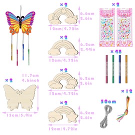 TYXHXTF 12 Pack Wind Chime, Rainbow Butterfly Wind Chimes, Wind Chime Kit for Kids, DIY Coloring Wooden Art, Arts and Crafts, for Birthday Gift, for Girls Boys