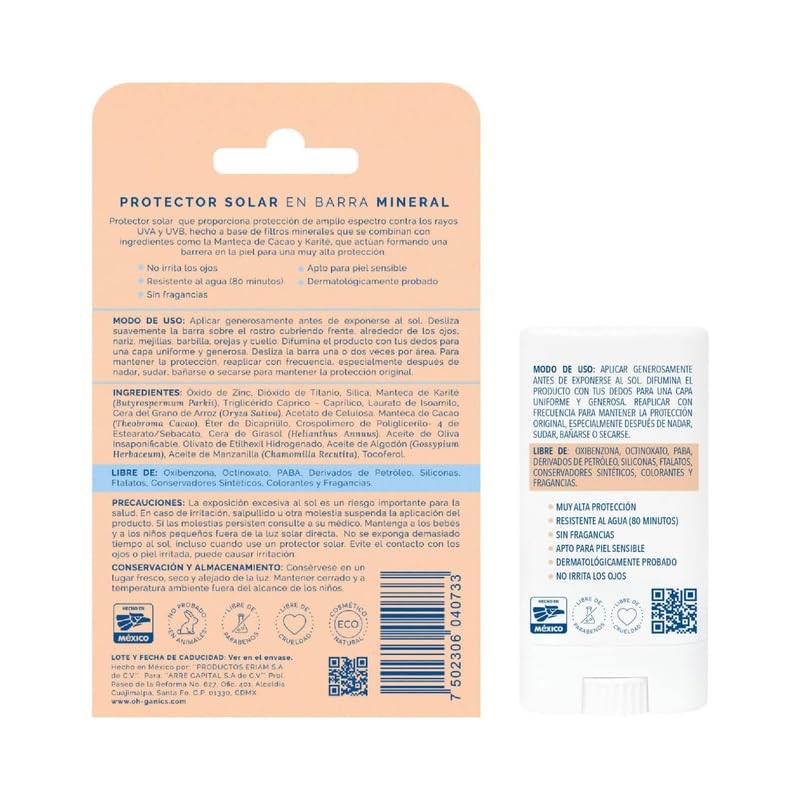 OH! GANICS Protector Solar Mineral en Barra Kids FPS 50+