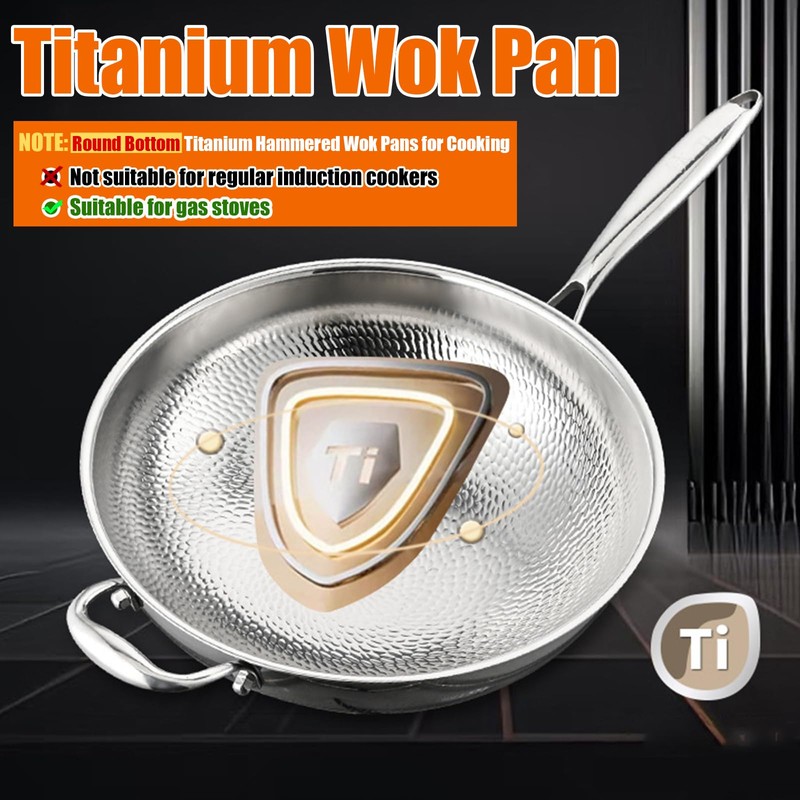 Titanium Hammered Wok, 2026 Upgrade Double-side Hammered Frying Pans Nonstick,