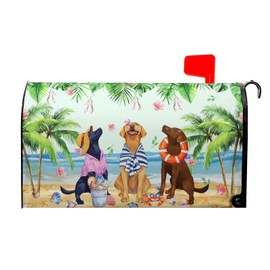 Evlaschin Summer Dogs Magnetic Mailbox Cover 21x18Inch Funny Tropical Beach Coastal Puppy Waterproof Mailbox Wrap Letter Post Cover Standard Size for Garden Yard Outdoor Season Outside Decor