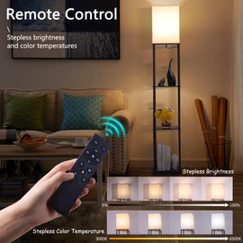 Gupuzm Floor Lamp with Shelves, Modern Square Standing Lamp with 3-Color Remote Control Dimming Bulb, Corner Display Bookshelf Lamp for Living Room, Bedroom and Office (black-9YK)