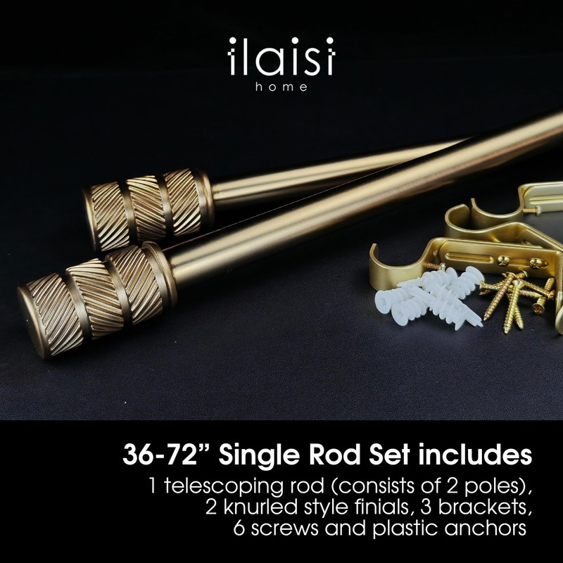 ILAISIHOME 1-1/8 Inch Diameter Antique Gold Curtain Rods with Knurl