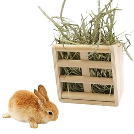 Alpha Depot Rabbit, Chinchilla, Hay Rack, Rabbit Food Dispenser, Grass Pot, Grass Feeder, Timothy Shaker, Grass Rack, Hay Feeder, Bait Container, Natural Wood, Bite Tree, Stress Reliever (Pine Wood
