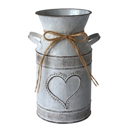 Fauevav Galvanized Milk Can Antique Retro Vase Metal Planter Rustic Vintage Primitive Flower Holder Farmhouse Country Plant for Home Office Decor, 7.6”