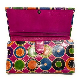 Macha Cheque Book Wallet Card Holder Leather Women Ethnic Hippie Indian Boho Style, Fuchsia 04, Retro