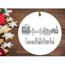 Caravan Mobile Home Park California Ornament Christmas - Caravan Mobile Home Park Skyline Draw Ornament - New Home Ornament Christmas Tree Decoration 3 Inch Plastic Circle