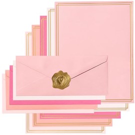 Juego de 50 artículos de papelería de colores, 5 colores #10 sobres de negocios, 50 hojas de papel de 8.5 x 11 pulgadas y calcomanías doradas para ofi