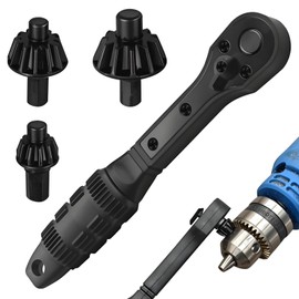 Double Head Drill Chuck Key Ratchet Wrench Tool Comfort Handle with 3 Replacement Gears Tightening Loosening Drills Clamping Tools for Electric Power Tools