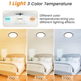 slochi 29 cm LED Ceiling Light, 3000 K/4500 K/6500 K, 24 W, 2400 LM, Round Ceiling Light, Waterproof, Flat Bathroom Lamp Ceiling for Bathroom, Kitchen, Living Room, Bedroom, Black