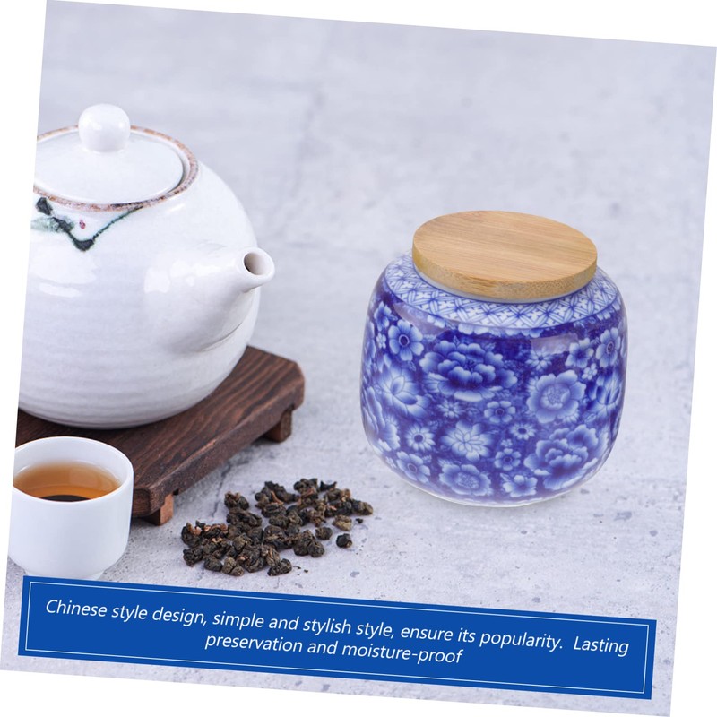 CIYODO Ceramic Tea Canister with Wooden Lid Airtight Sealed Tea