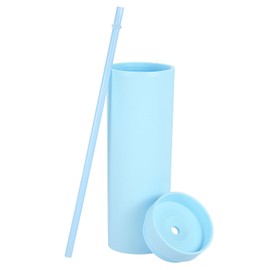 sourcing map Double Wall Tumbler with Straw and Lid, 16 OZ Acrylic Straight Bulk Insulated Reusable Clear Cold Cup Iced Coffee Cup for Parties Birthdays and Daily, Matte Blue