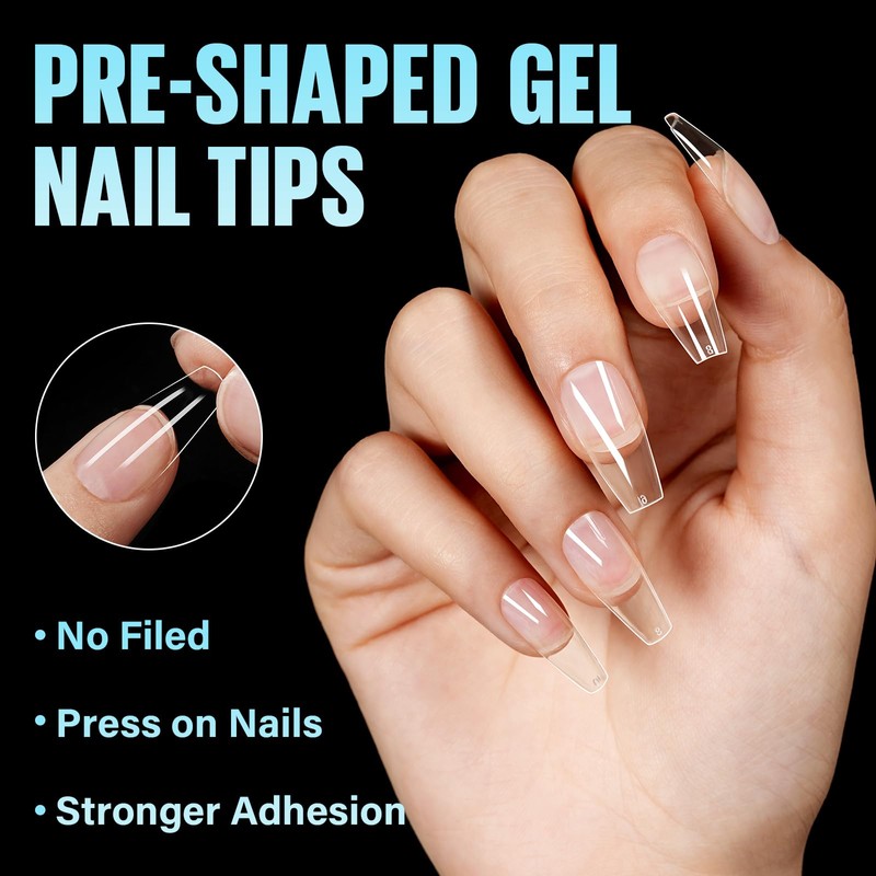 TOMICCA Medium Coffin Nail Tips, 504Pcs Half Matte Soft Acrylic