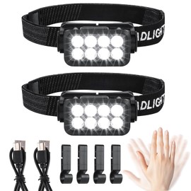 Stirnlampe LED Wiederaufladbar 2 Stück, Superhell 2500 Lumen 5 Lichtmodi Leichtgewichtig IPX6 Wasserdicht Leicht Sensor Kopflampe,Stirnlampen für Outdoor Camping Laufen Angeln,für Kinder Erwachsene