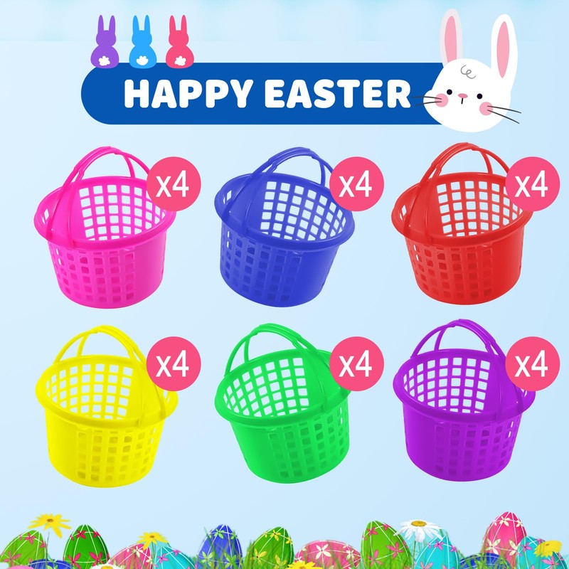 Evoio Easter Baskets for Kids, 24 Pack Plastic Easter Baskets