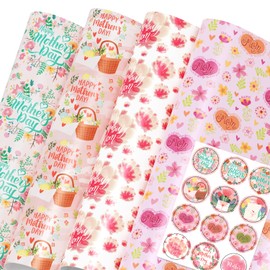 Mpanwen Mother's Day Wrapping Paper Set, 8 Sheets Large Mother's Day Theme Gift Wrap Floral Design - 27 x 39.5 Inches Per Sheet