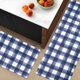 FRESHMINT Modern Farmhouse Plaid 2 Piece Set Kitchen Mats for Floor Anti Fatigue Waterproof & Non-Skid Kitchen Rugs Cushioned Kitchen Mat for Standing Washable Comfort Desk Kitchen Runners
